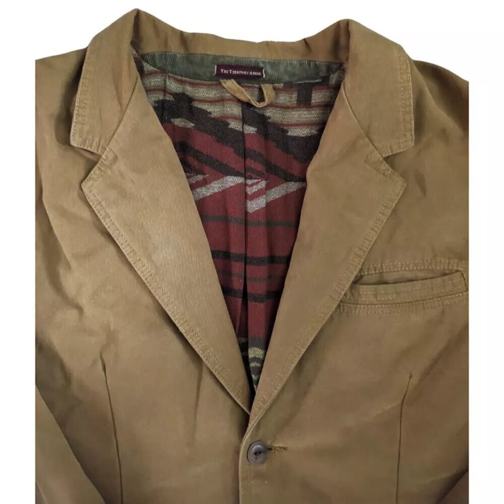 The Territory Ahead 3 Button Blazer Barn Jacket Mens Tan Aztec Lining Cotton XL - Picture 2 of 7